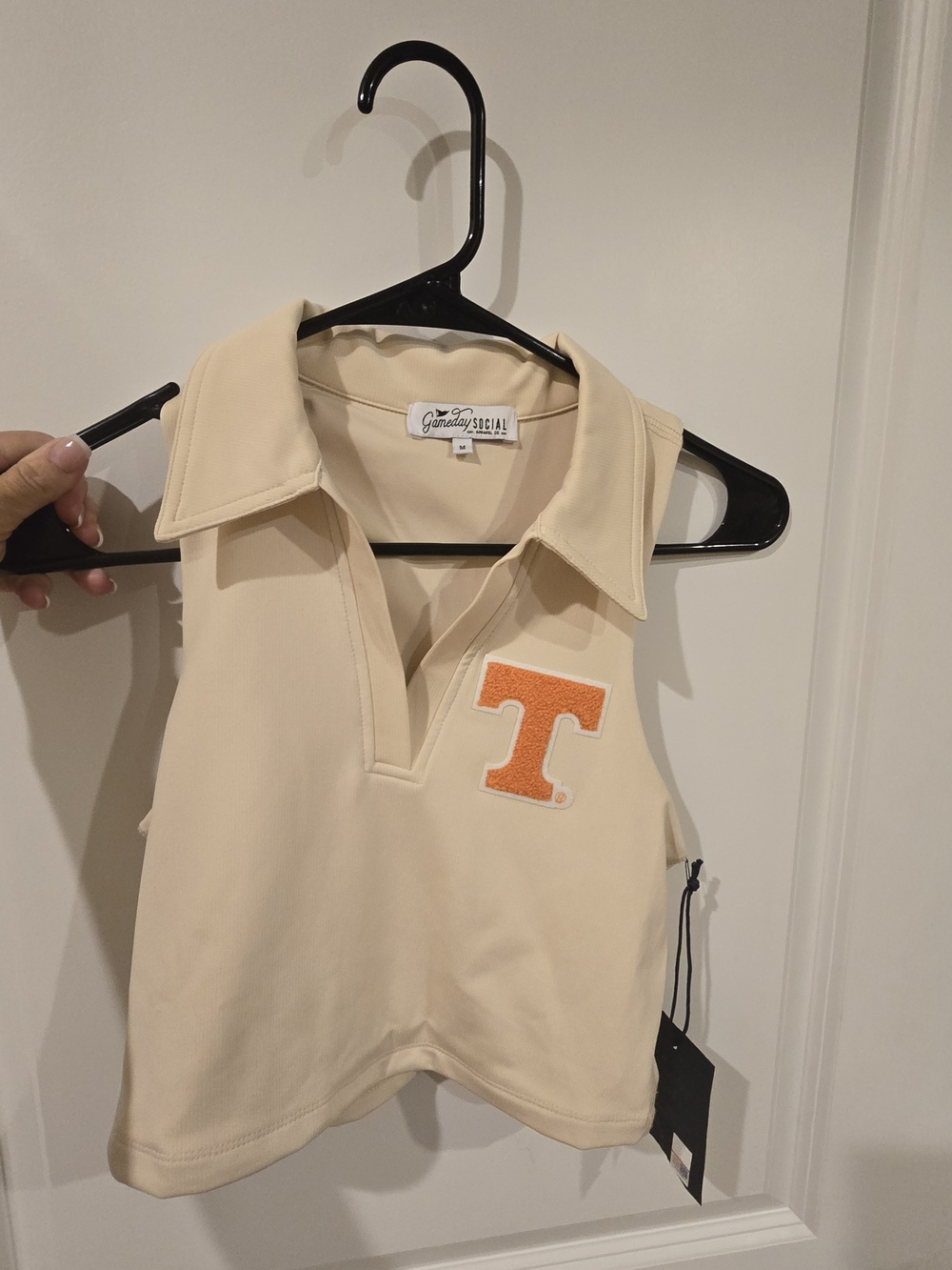University Of TENNESSEE  Cream Sleeveless Croppe Polo Tank with Orange 'T' Patch